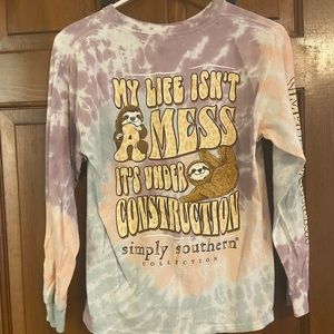 Simply Southern youth large purple sloth long sleeve shirt
